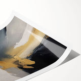 Abstract wall art print featuring vibrant strokes and lines in blue, orange, and gold hues, perfect for modern home decor; rolled for easy display.