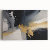 Abstract wall art featuring dynamic strokes and lines in vibrant colors, showcasing an artistic blend of blue, yellow, and red on stretched canvas. Ideal for modern decor and enhancing interior aesthetics.