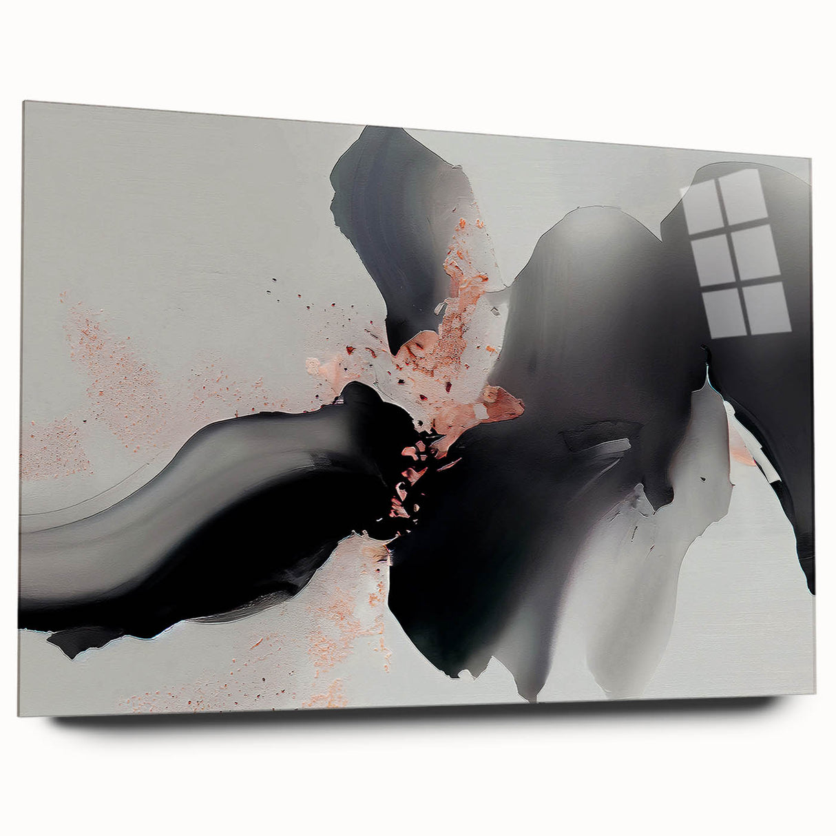 Abstract wall art featuring colorful strokes and lines in a modern design, displayed in a sleek acrylic frame, highlighting vibrant hues against a minimalist backdrop. Ideal for contemporary home decor.