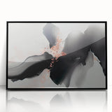 Framed wall art showcasing an abstract design with colorful strokes and lines, featuring a sleek black frame, perfect for modern home decor.
