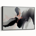 Framed canvas wall art showcasing an abstract design with colorful strokes and lines, featuring a sleek black frame and side view display, perfect for modern decor.