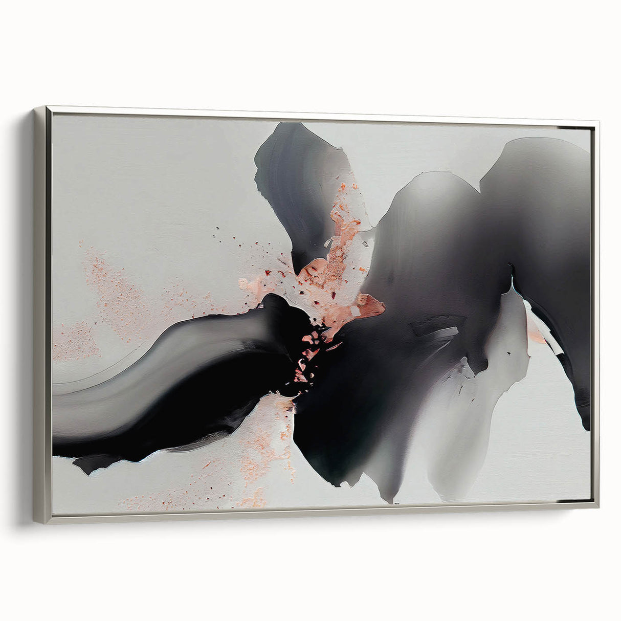 Framed abstract wall art featuring a modern design with vibrant strokes and lines in shades of blue, gold, and silver, showcasing a stylish side view. Ideal for contemporary home decor, this piece adds a touch of elegance to any space.