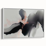Framed canvas wall art featuring abstract strokes and lines design in soft pastel colors, displayed in a sleek white frame, adding modern elegance to any decor.