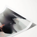 Abstract wall art print showcasing vibrant strokes and lines in shades of blue, orange, and yellow, ideal for modern home decor or artistic spaces.