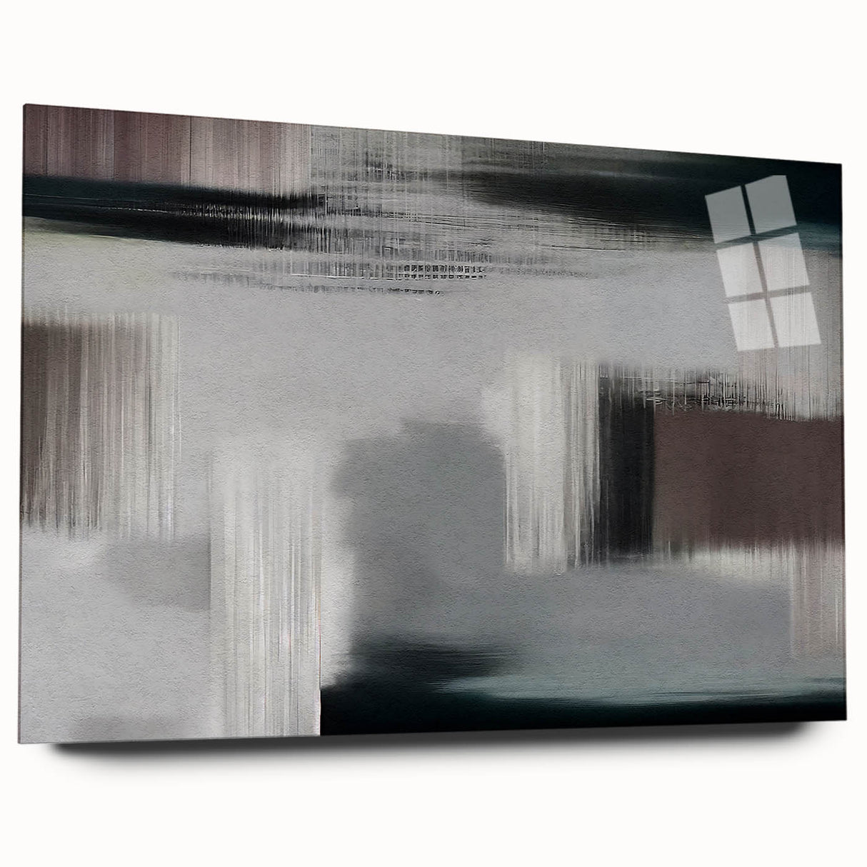 Abstract strokes and lines design wall art collection featuring vibrant colors and dynamic shapes, presented in an acrylic glass frame for modern decor.