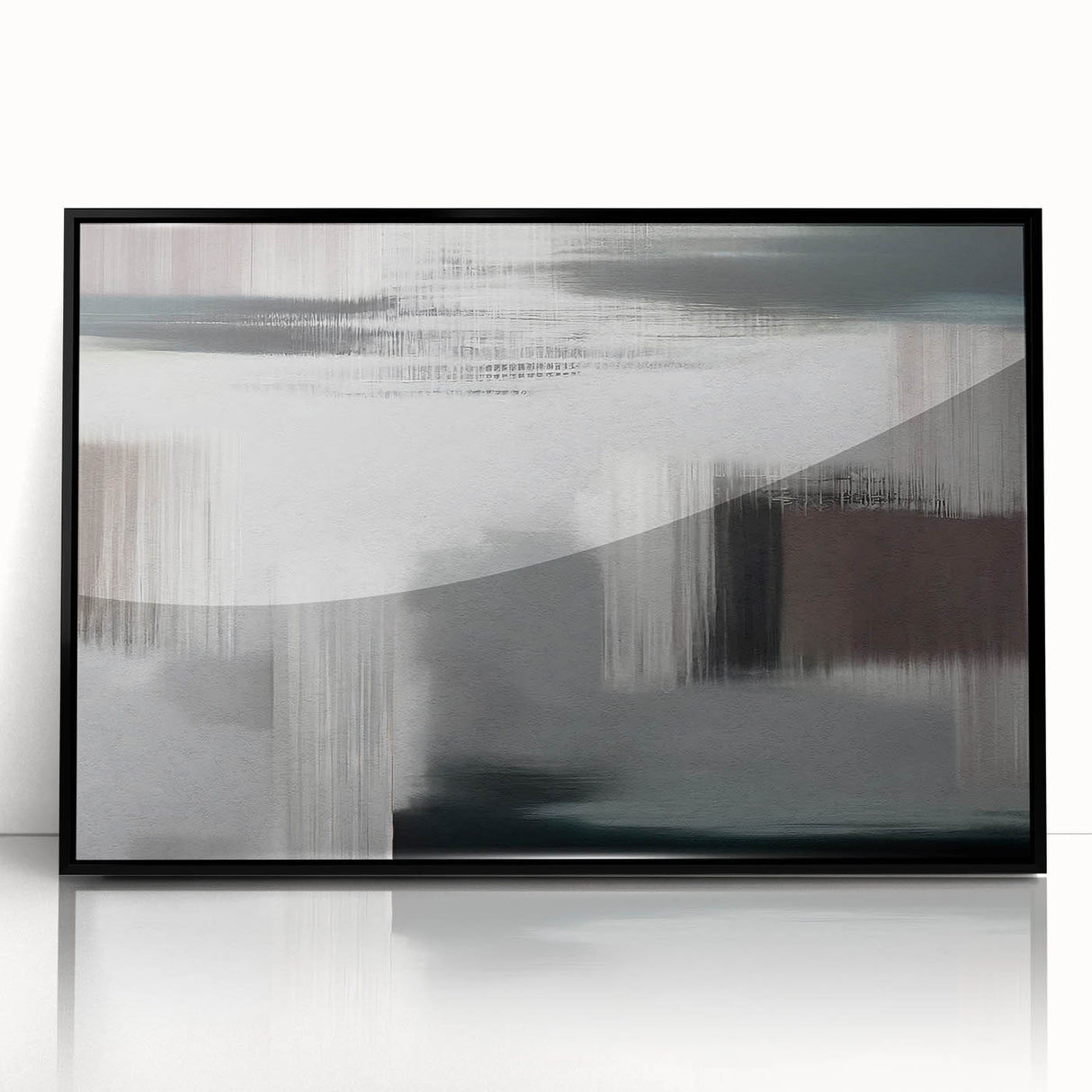Framed wall art showcasing an abstract design of bold strokes and lines in black and white, perfect for modern home decor or office settings.
