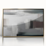Framed abstract wall art featuring dynamic strokes and lines in gold and black, perfect for modern decor, enhancing interior spaces with elegance and style.