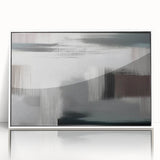 Framed wall art featuring an abstract design with colorful strokes and lines, displayed in a sleek white frame, ideal for modern home decor.