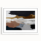 Abstract wall art featuring dynamic strokes and lines in soft pastels, framed with a white mat, ideal for modern home decor and stylish interiors.