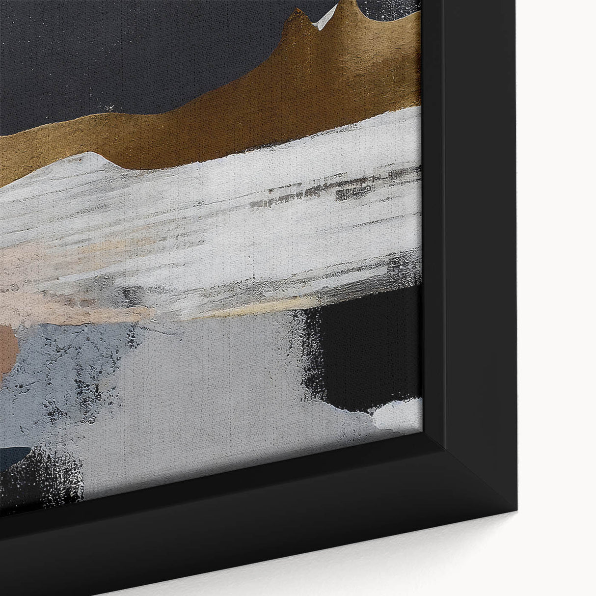 Close-up of framed canvas wall art showcasing an abstract design with colorful strokes and lines, perfect for modern home decor. The vibrant palette enhances any interior space.