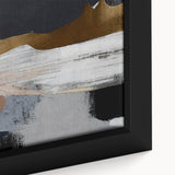 Close-up of framed canvas wall art showcasing an abstract design with colorful strokes and lines, perfect for modern home decor. The vibrant palette enhances any interior space.