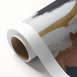 Abstract canvas wall art design showcasing vibrant strokes and lines in a blend of blue, orange, and yellow hues, perfect for modern home decor.