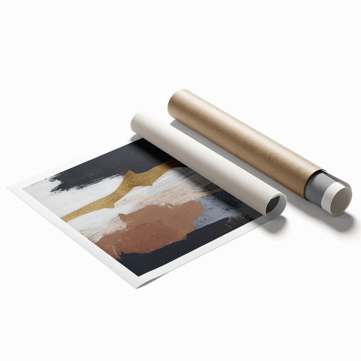 Abstract wall art print showcasing vibrant strokes and lines in bold colors, ideal for modern decor, rolled and ready for framing or display. Perfect for enhancing contemporary living spaces.