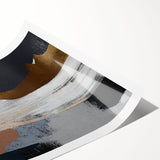 Abstract wall art print showcasing vibrant strokes and lines in shades of blue, orange, and gold, designed for modern interiors. Perfect for enhancing contemporary home decor.