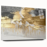 Abstract wall art featuring colorful strokes and lines in vibrant hues of blue, yellow, and red, displayed in a sleek acrylic frame, perfect for modern decor.