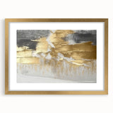 Abstract strokes and lines design in a gold frame with matting, showcasing modern wall art perfect for contemporary home decor, adding elegance and color.