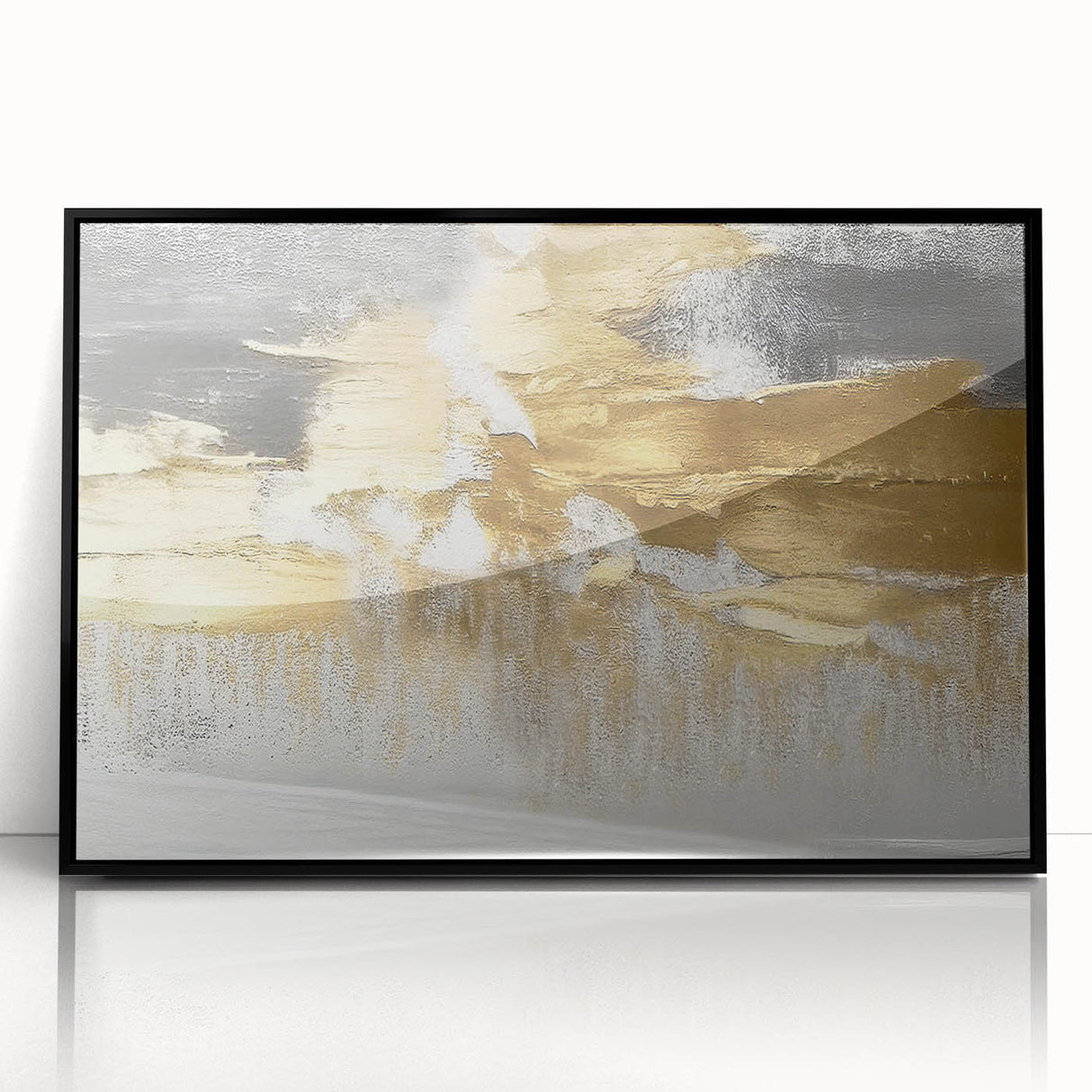 Framed abstract wall art featuring bold strokes and lines in a modern design, set against a black background, perfect for contemporary decor.