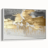 Framed canvas artwork showcasing an abstract design with colorful strokes and lines on a white background, ideal for modern home decor or office spaces.