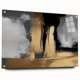 Abstract wall art featuring colorful strokes and lines in an acrylic glass frame, showcased from a side view with mounting pins, ideal for modern decor.