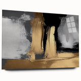 Abstract strokes and lines design wall art collection in acrylic glass, showcasing vibrant hues of blue, pink, and gold, elegantly displayed from a side view. Ideal for modern decor.