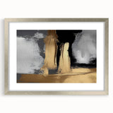 Abstract wall art featuring a modern design of colorful strokes and lines, framed with a silver mat, ideal for contemporary home decor. Perfect for adding a vibrant touch to living spaces.