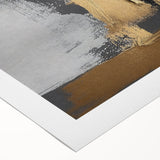 Abstract wall art design showcasing vibrant strokes and lines in shades of blue, orange, and yellow, printed on rolled canvas for stylish home decor. Perfect for modern interiors, this piece adds a dynamic touch to any room.