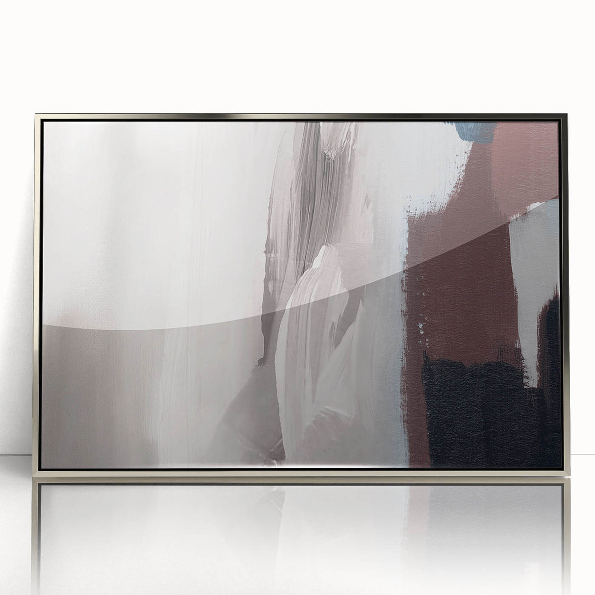 Framed acrylic wall art featuring abstract strokes and lines in silver tones, showcasing a modern design perfect for contemporary home decor. Ideal for enhancing living spaces with stylish elegance.