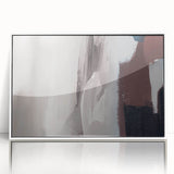 Framed wall art featuring an abstract design with colorful strokes and lines against a white background, ideal for modern interior decor.