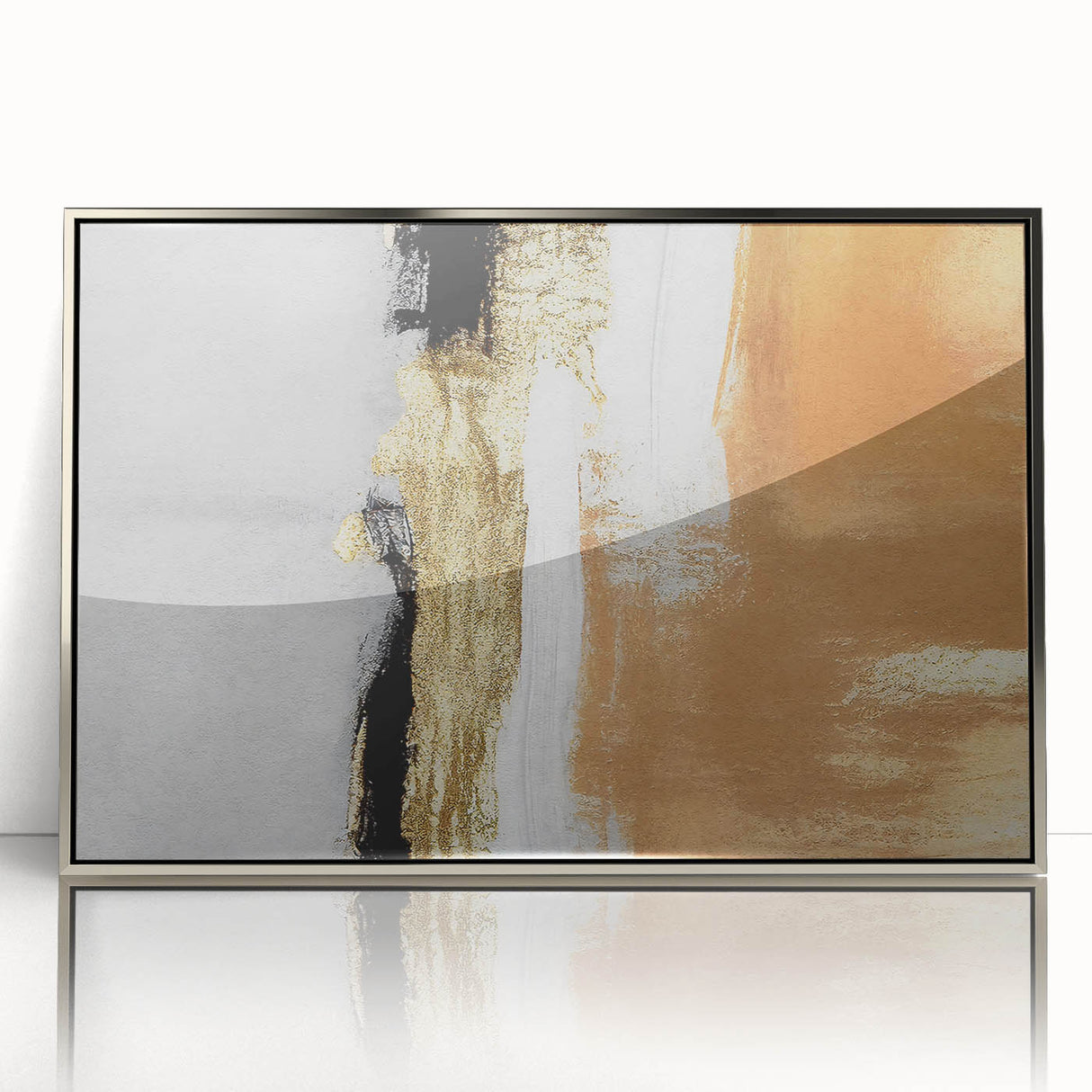 Framed wall art showcasing an abstract design of colorful strokes and lines in silver tones, perfect for modern decor. Ideal for enhancing living spaces with a touch of elegance.