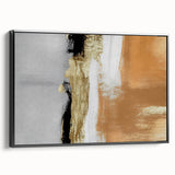 Framed canvas wall art showcasing an abstract design with bold strokes and lines in black and white, viewed from the side, perfect for modern home decor.