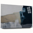 Acrylic glass wall art showcasing an abstract design of colorful strokes and lines, displayed from a side view with mounting pins for easy installation. Perfect for modern home decor.