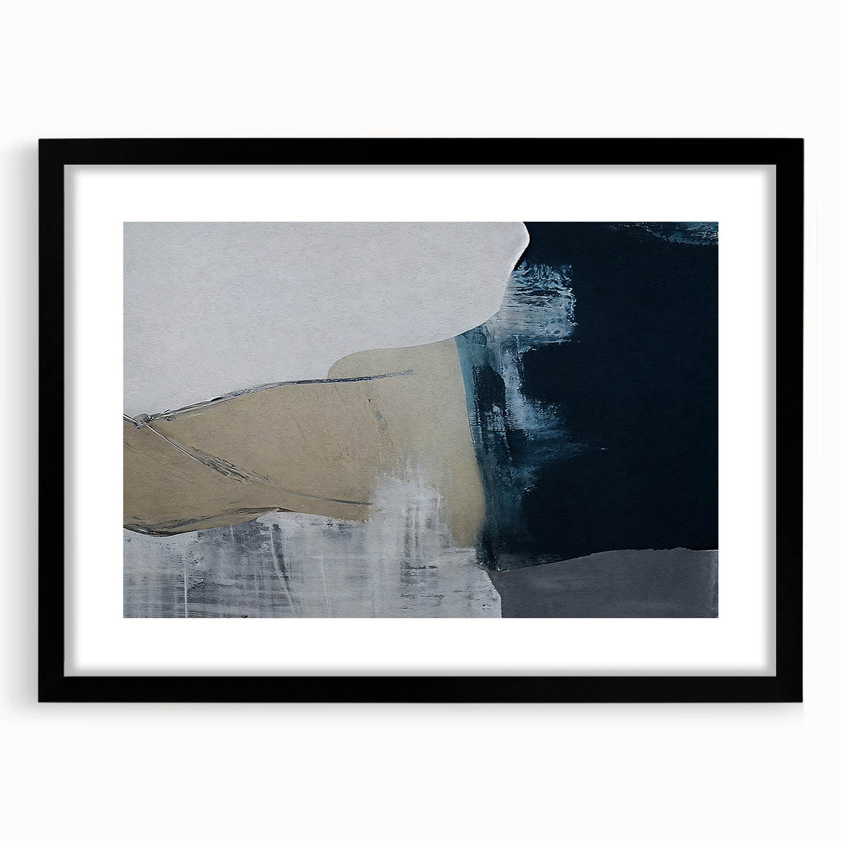 Abstract wall art featuring dynamic strokes and lines in a minimalist black frame, showcasing a modern design perfect for contemporary decor. This piece adds a touch of elegance to any space.
