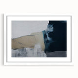 Abstract wall art featuring a design of colorful strokes and lines in a white frame with a mat, ideal for modern home decor and interior design.