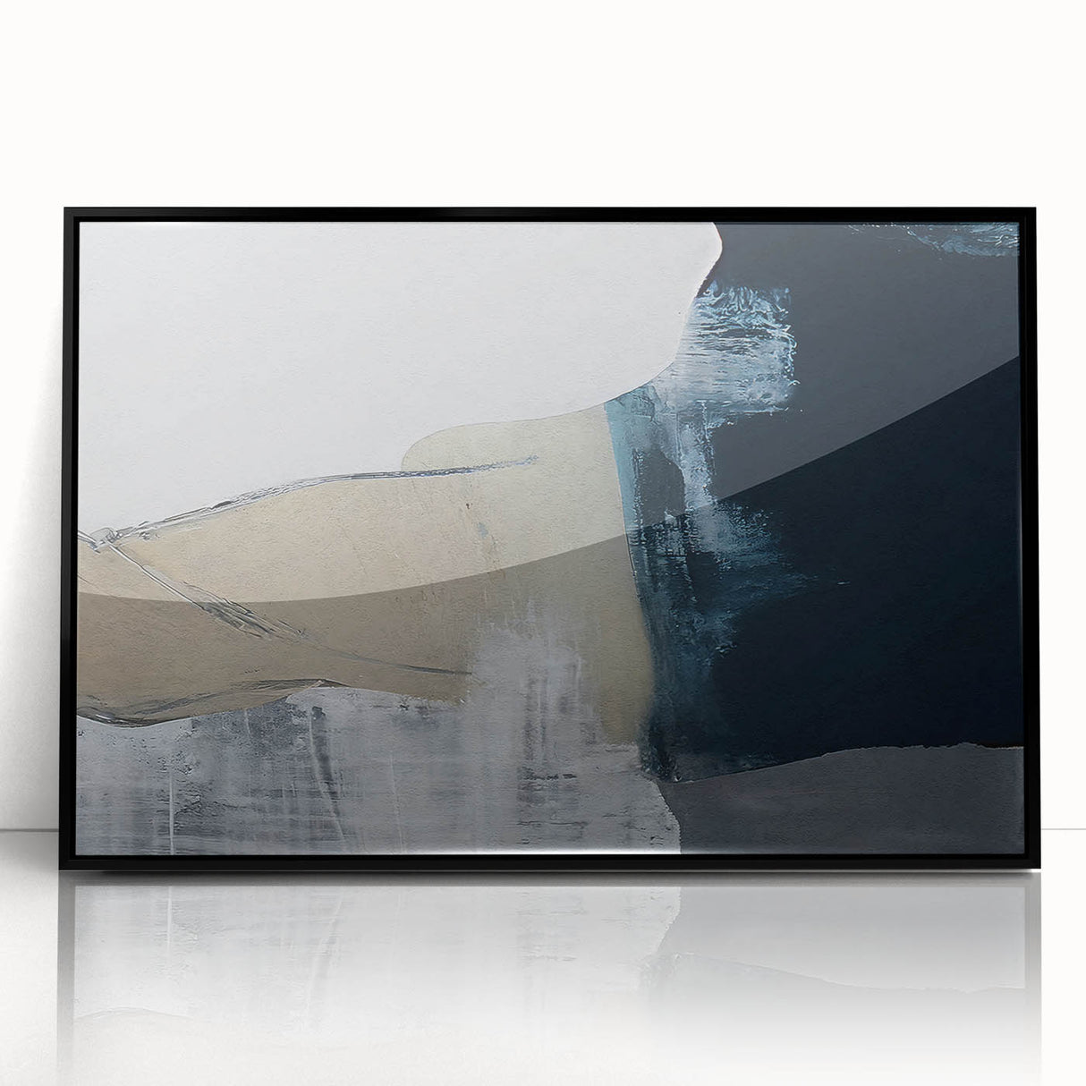 Framed abstract wall art featuring dynamic strokes and lines in black and white, enhancing modern decor with its sleek design and elegant finish. Perfect for contemporary living spaces.
