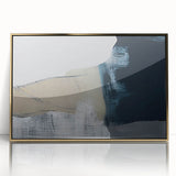 Framed wall art featuring an abstract design of colorful strokes and lines in gold and black, adding a modern touch to any decor. Perfect for contemporary interiors.