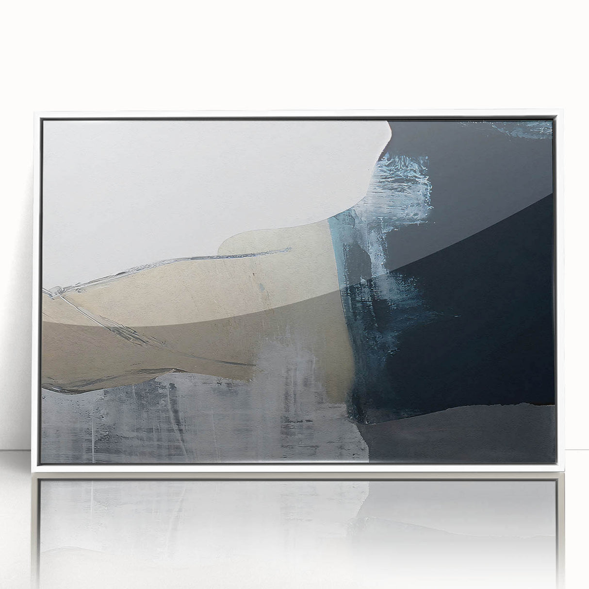 Framed acrylic wall art showcasing an abstract design of colorful strokes and lines, set in a sleek white frame, perfect for modern home decor.
