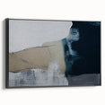 Framed abstract wall art featuring dynamic strokes and lines in black, showcased from a side view against a neutral background, perfect for modern decor.