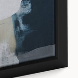 Framed canvas art featuring an abstract design with colorful strokes and lines, showcasing a modern aesthetic ideal for contemporary home decor.