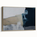 Framed canvas wall art showcasing an abstract design with gold strokes and lines, elegantly displayed from a side view, perfect for modern decor.