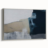 Framed canvas wall art showcasing an abstract design with bold strokes and lines in silver and gray tones, adding modern elegance to home decor.