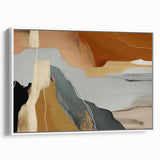 Framed canvas wall art showcasing an abstract design of colorful strokes and lines on a white background, ideal for modern home decor.