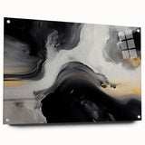 Abstract wall art featuring vibrant strokes and lines in mixed colors, displayed in a sleek acrylic frame with pins, perfect for modern decor.