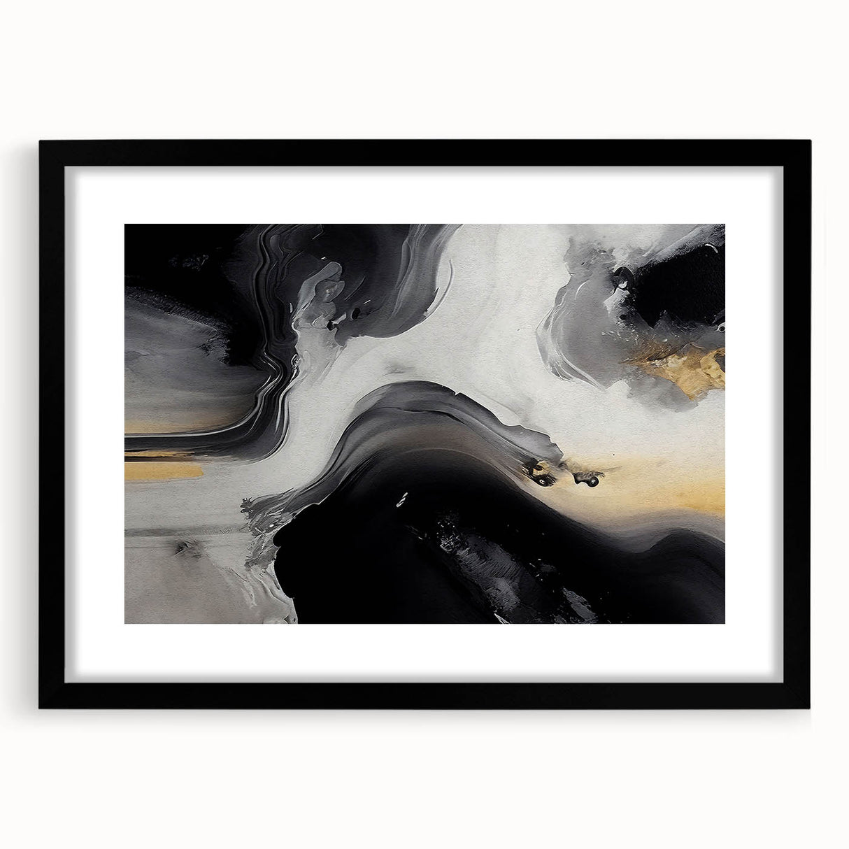 Abstract strokes and lines design in a black frame, showcased as contemporary wall art, featuring a minimalist aesthetic ideal for modern decor. This piece adds a sophisticated touch to any living space or office.