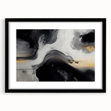 Abstract strokes and lines design in a black frame, showcased as contemporary wall art, featuring a minimalist aesthetic ideal for modern decor. This piece adds a sophisticated touch to any living space or office.