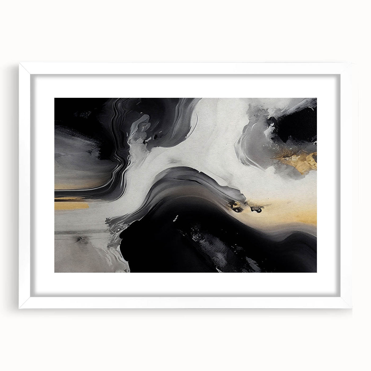 Abstract strokes and lines wall art design in a white frame with mat, showcasing a modern aesthetic suitable for contemporary decor. Ideal for home or office settings, this piece adds a stylish touch to any room.
