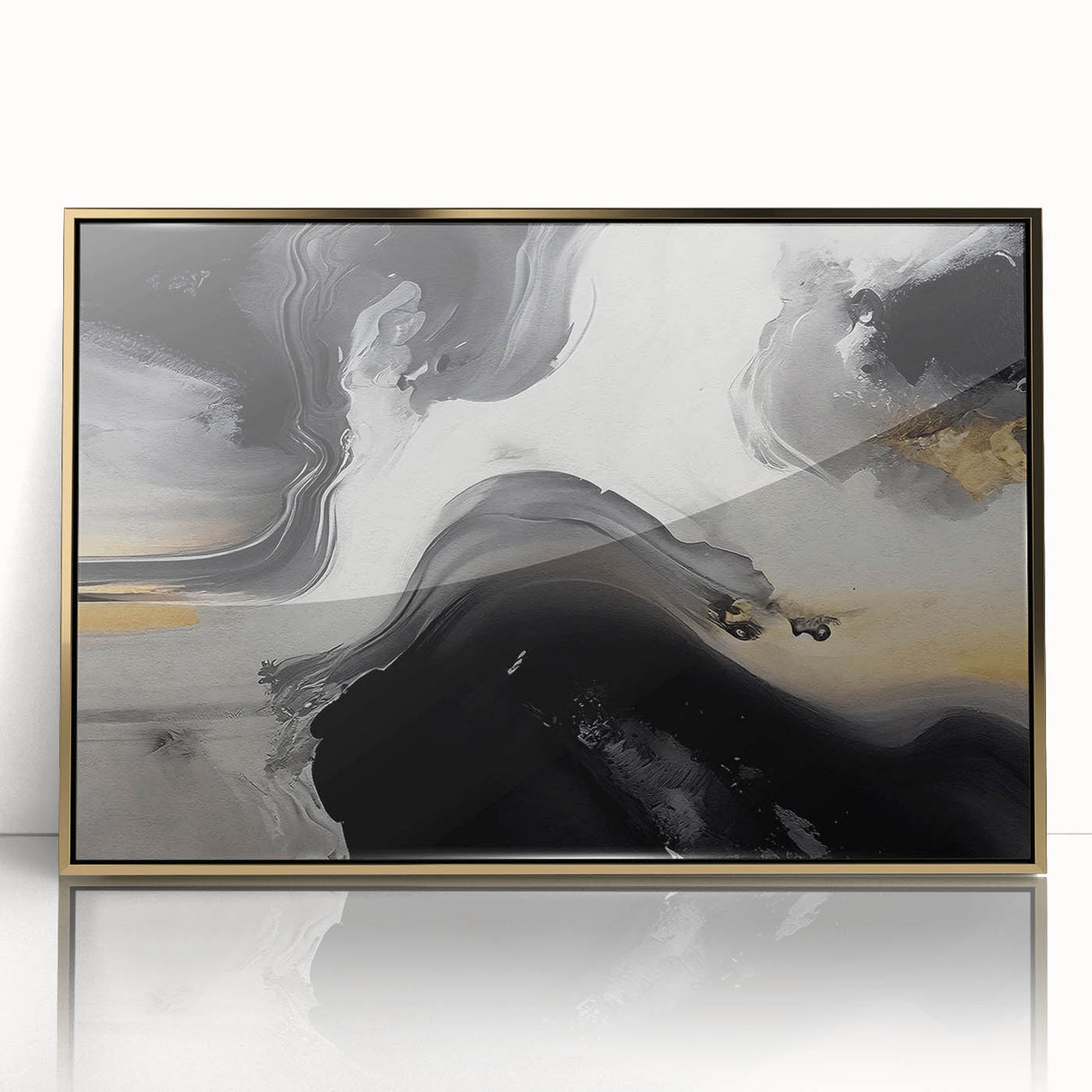Abstract strokes and lines design in a gold-framed acrylic wall art piece, showcasing modern artistic flair with a vibrant color palette, perfect for home decor.