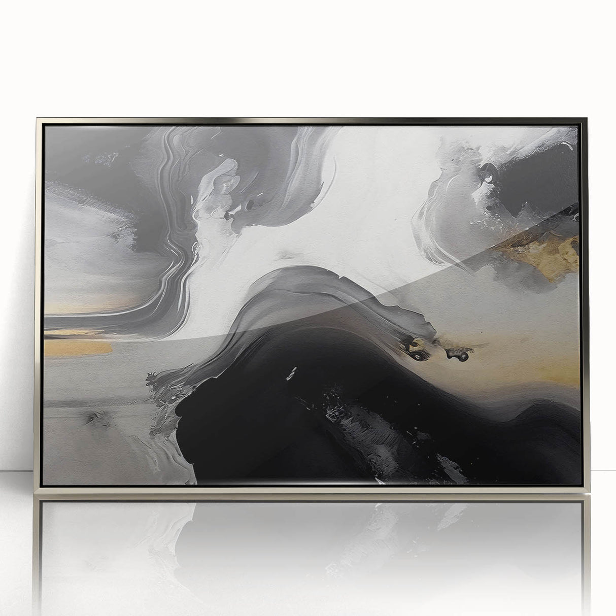 Framed abstract wall art showcasing dynamic strokes and lines in silver and white, perfect for modern home decor. Ideal for enhancing contemporary interiors.