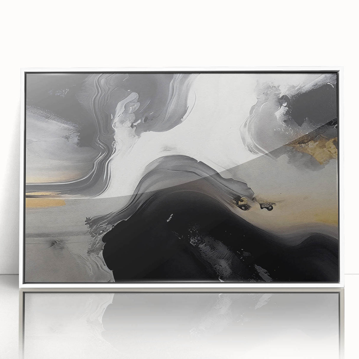 Framed wall art featuring an abstract design with colorful strokes and lines, set against a white background, ideal for modern home decor.