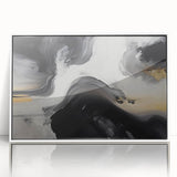 Framed wall art featuring an abstract design with colorful strokes and lines, set against a white background, ideal for modern home decor.