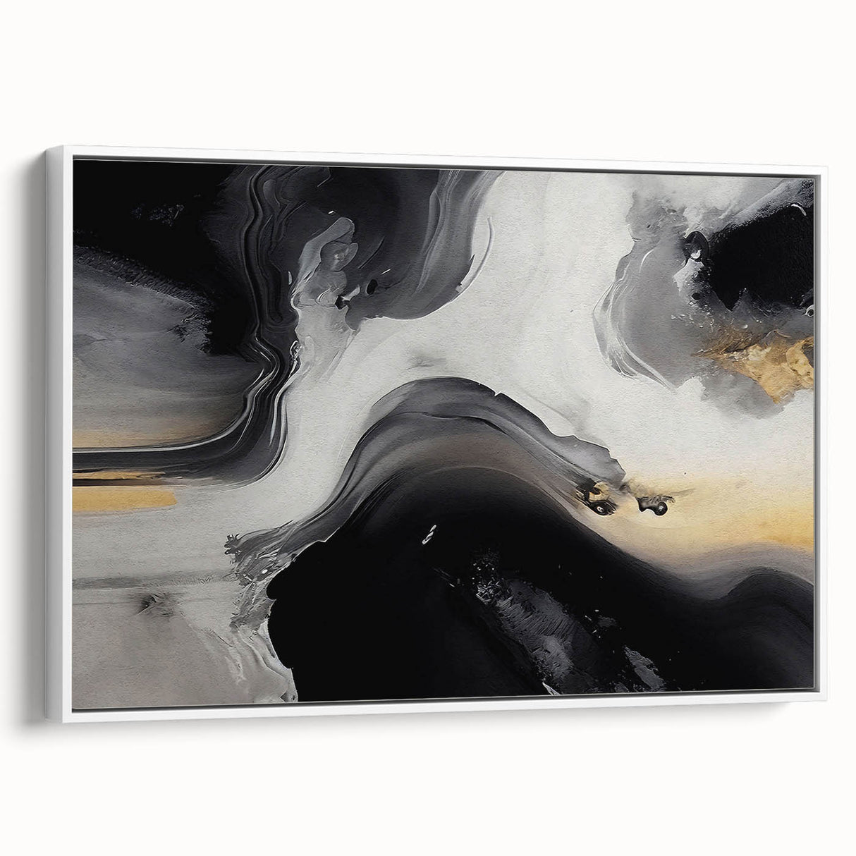 Framed canvas wall art showcasing an abstract design of colorful strokes and lines, presented in a white frame, perfect for modern decor. Ideal for enhancing contemporary interiors.